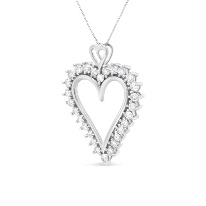 .925 Sterling Silver 1 3/4 Cttw Round Diamond Lined Open Heart Pendant 18" Necklace (I-J Color, I2-I3 Clarity) WEM Support (www.WEM.support)