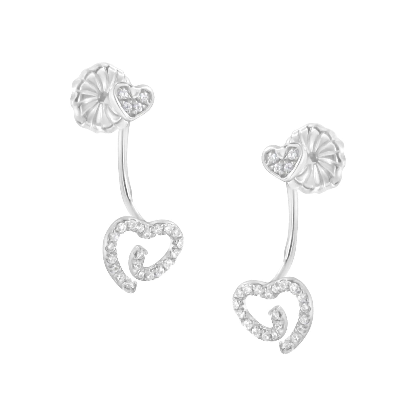 .925 Sterling Silver 1/4 Cttw Diamond Swirl Heart Front/Back Earrings (I-J Color, I2-I3 Clarity) WEM Support (www.WEM.support)