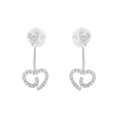.925 Sterling Silver 1/4 Cttw Diamond Swirl Heart Front/Back Earrings (I-J Color, I2-I3 Clarity) WEM Support (www.WEM.support)