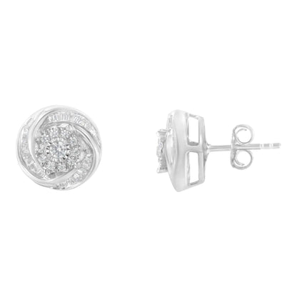 .925 Sterling Silver 3/4 Cttw Round and Baguette-Cut Diamond Love Knot Stud Earring (I-J Color, I2-I3 Clarity) WEM Support (www.WEM.support)