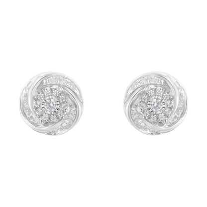 .925 Sterling Silver 3/4 Cttw Round and Baguette-Cut Diamond Love Knot Stud Earring (I-J Color, I2-I3 Clarity) WEM Support (www.WEM.support)