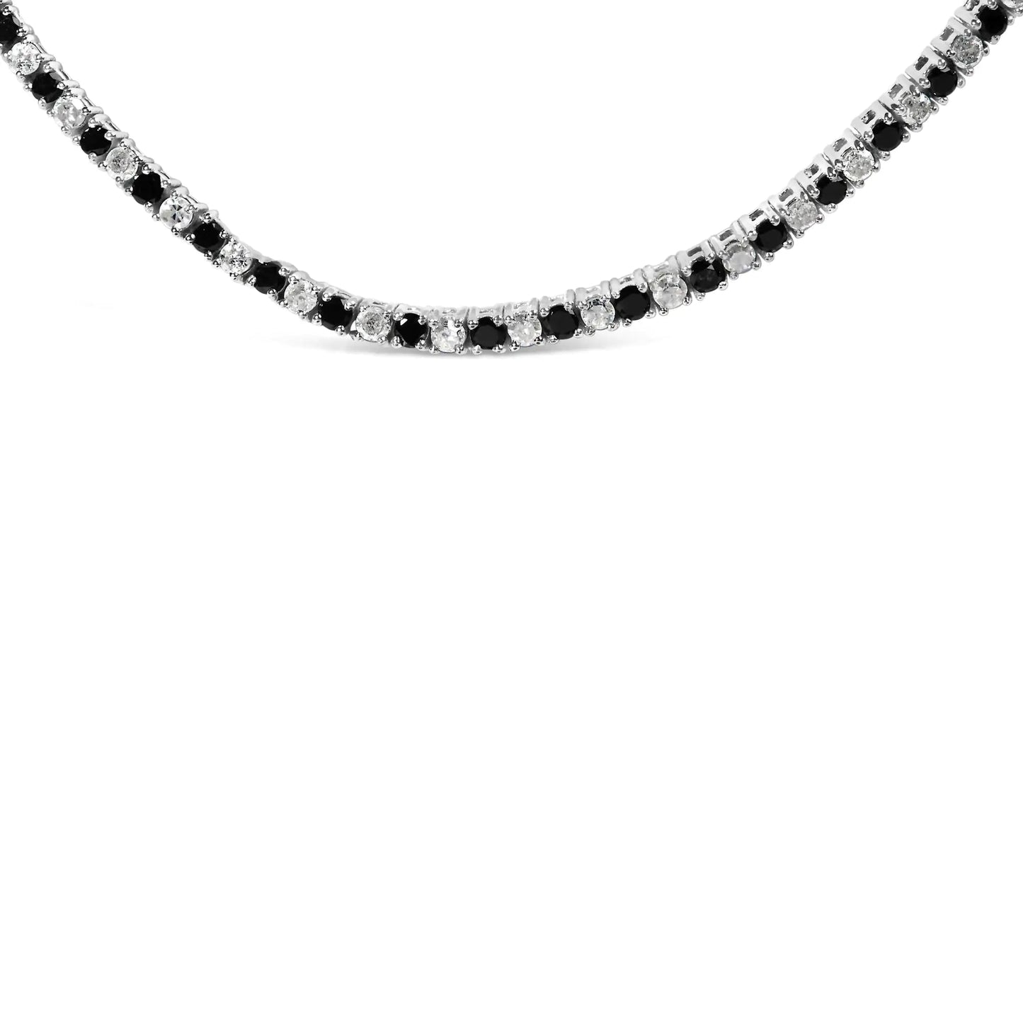 .925 Sterling Silver 7.0 Carat Alternating White and Black Diamond Tennis Necklace (Black/I-J Color, I2-I3 Clarity) - 16- 18" Inches WEM Support (www.WEM.support)
