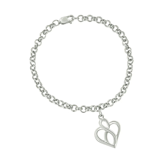 .925 Sterling Silver Open Heart with Center Vertical Infinity Chain Charm Bracelet - Size 7" WEM Support (www.WEM.support)