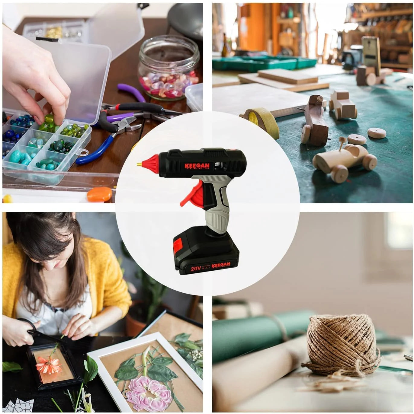 Full Size Cordless Professional 20V Hot Melt Glue Gun Kit Rechargeable 2 Battery WEM Support (www.WEM.support)