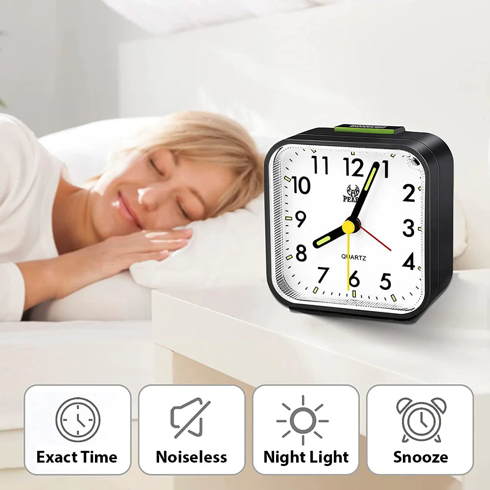 LED Desk Alarm Clock Nightlight Snooze Quiet Non Ticking Battery Powered Bedroom WEM Support (www.WEM.support)
