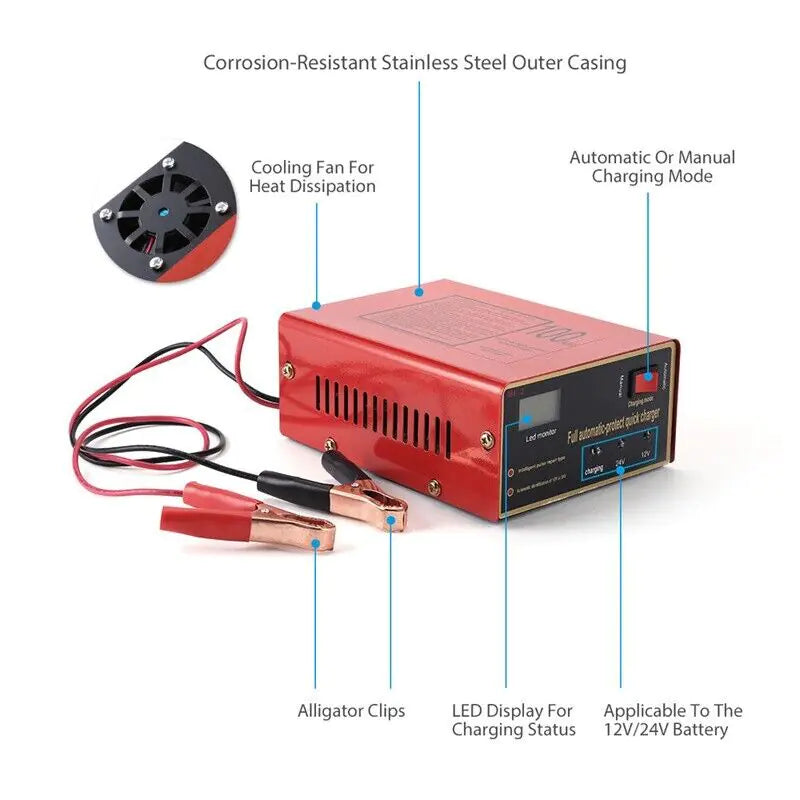 Maintenance Free Battery Charger 12V/24V 10A 140W Output For Electric Car Pro WEM Support (www.WEM.support)
