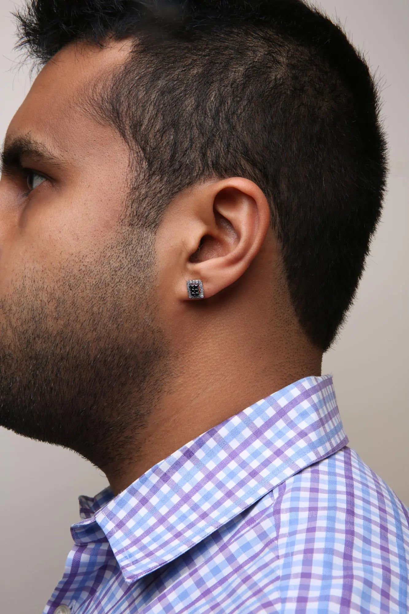 Men's 10K Yellow Gold 1.00 Cttw White and Black Diamond Emerald Shape Halo Stud Earring (Black / I-J Color, I2-I3 Clarity) WEM Support (www.WEM.support)