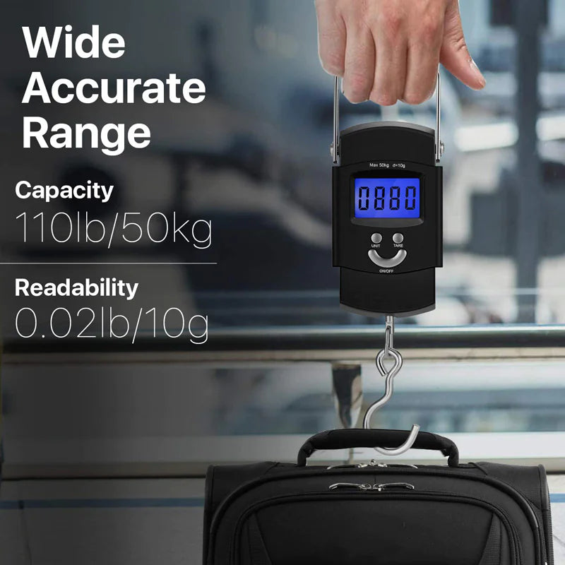 Portable Fish Scale Travel LCD Digital Hanging Luggage Electronic 110lb / 50kg WEM Support (www.WEM.support)
