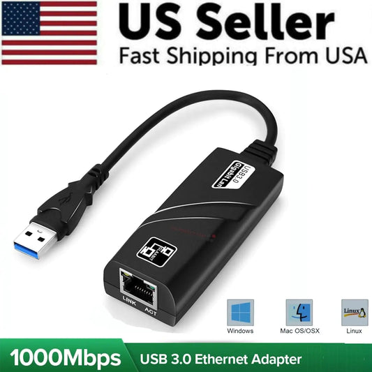 USB 3.0 Gigabit Ethernet LAN RJ45 1000Mbps Network Adapter For Windows PC Mac WEM Support (www.WEM.support)