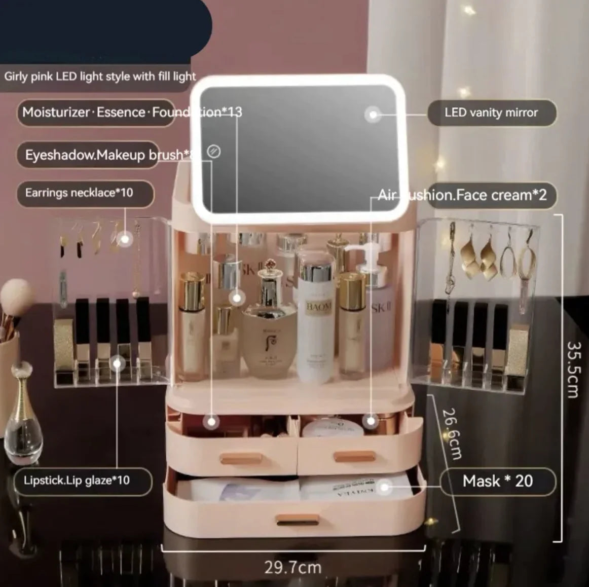 Mirror Light Cosmetic Storage Box WEM Support (www.WEM.support)