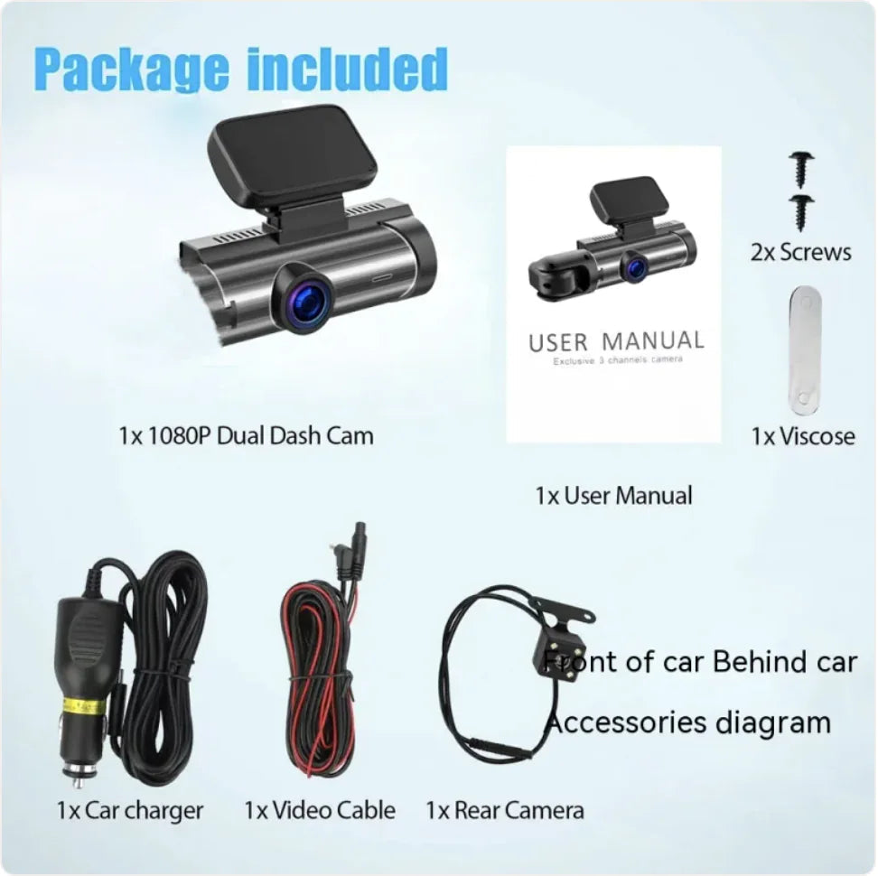 Dual-Lens HD 316-Inch Car Driving Recorder WEM Support (www.WEM.support)