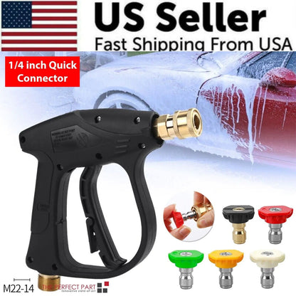 1/4" High Pressure Washer Gun 4000 PSI Car Wash Foam Spray Short Wand w/ Nozzle WEM Support (www.WEM.support)