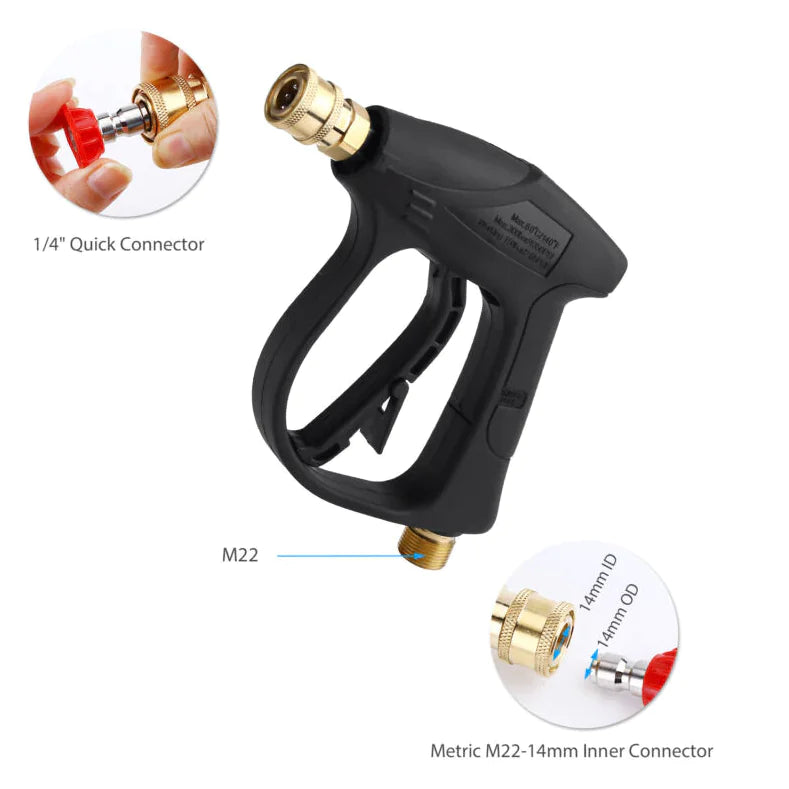 1/4" High Pressure Washer Gun 4000 PSI Car Wash Foam Spray Short Wand w/ Nozzle WEM Support (www.WEM.support)