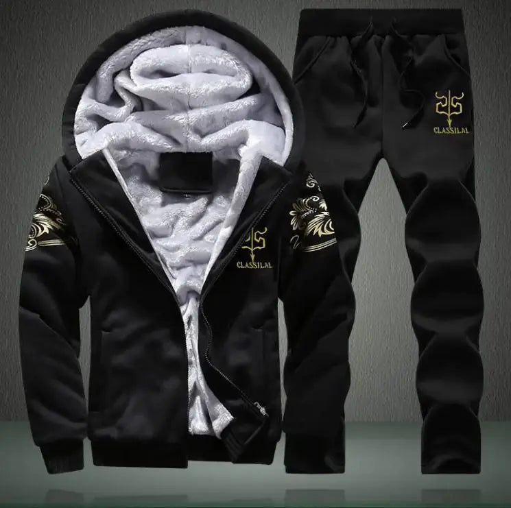 Men's sportswear set, casual cardigan jacket, thick warm outdoor sports shirt, pants, two-piece set WEM Support (www.WEM.support)