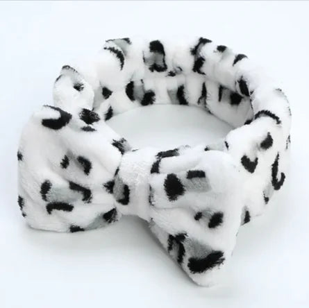 Leopard Print Coral Fleece Workout Hair Band with Bow WEM Support (www.WEM.support)