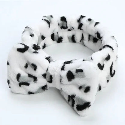Leopard Print Coral Fleece Workout Hair Band with Bow WEM Support (www.WEM.support)