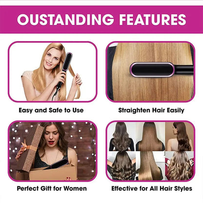 Professional Electric Hair Straightening Brush With LCD Display WEM Support (www.WEM.support)