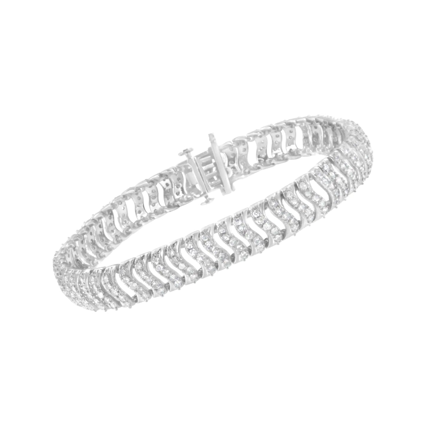 .925 Sterling Silver 3,0 Cttw Diamond Chevron "S" Wave Link käevõru (IJ Color, I1-I2 Clarity) – 7,25