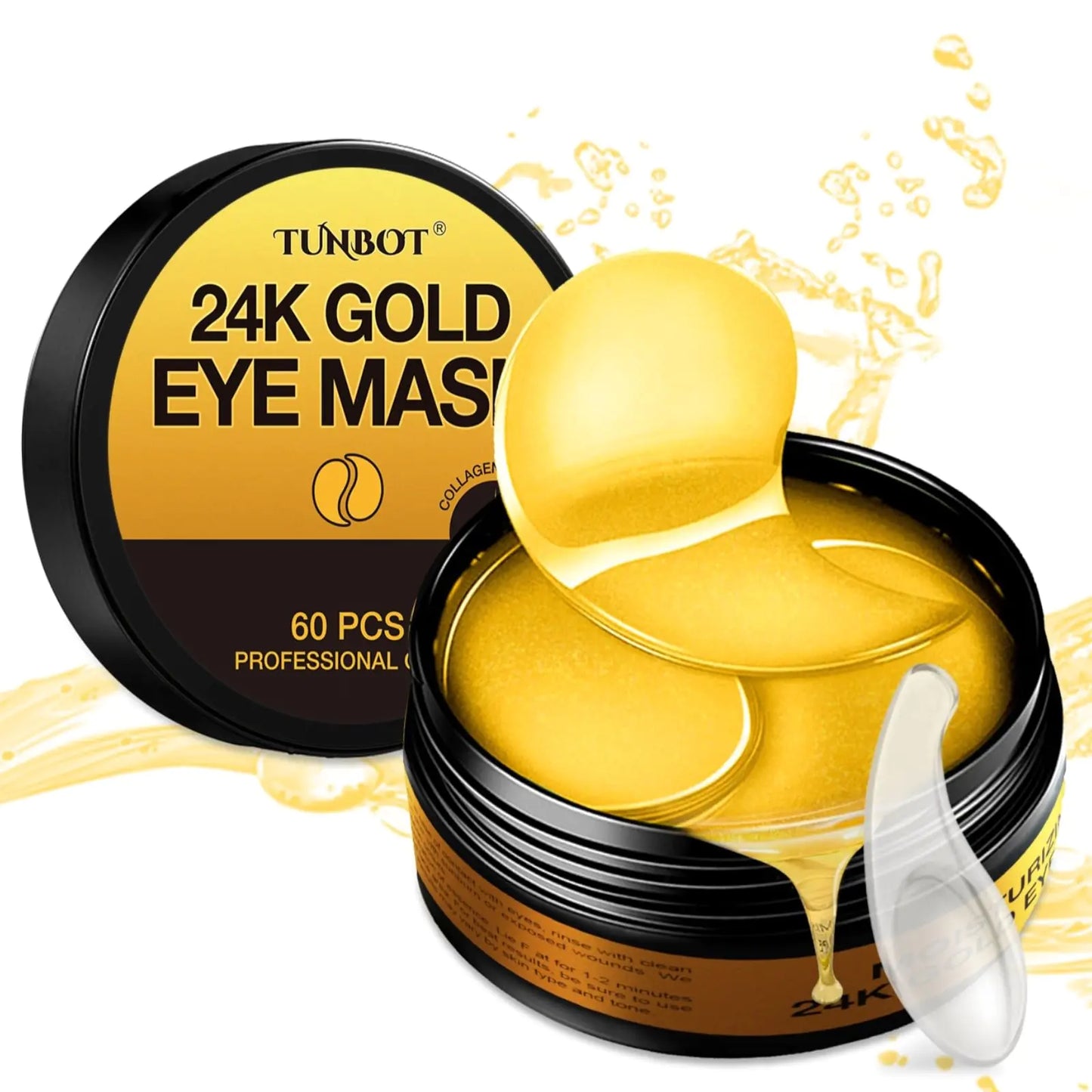 Parches Tunbot para Ojeras - 60 Piezas - Mascarilla de Oro de 24k - Antiedad - Contiene Colágeno y Ácido Hialurónico - Elimina Ojeras, Hinchazón y Arrugas, Hidrata - Belleza Casera con Manzanilla