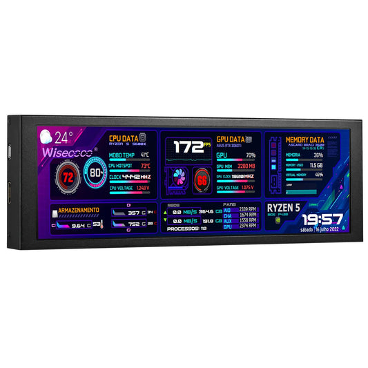wisecoco 7.84 Inch Mini Monitor HD IPS 1280x400 Secondary Screen Stretched Bar LCD Display with Casing for Laptop Computer Speed Temperature Windows Aida64 CPU GPU Monitoring - Catch Cards
