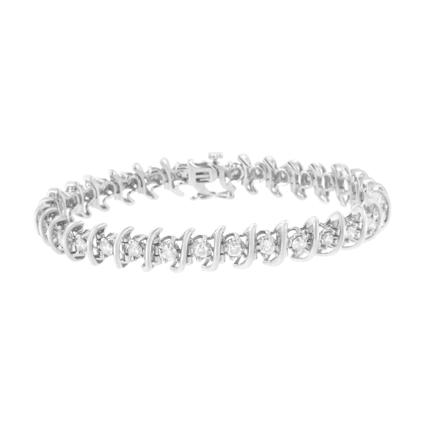 Pulsera de eslabones "S" de diamantes de 3 quilates en plata de ley 925 (claridad IJ, color I2-I3) - Talla 7.5"