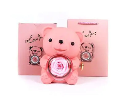 Rotating Bear Gift Box Rose Jewelry Box