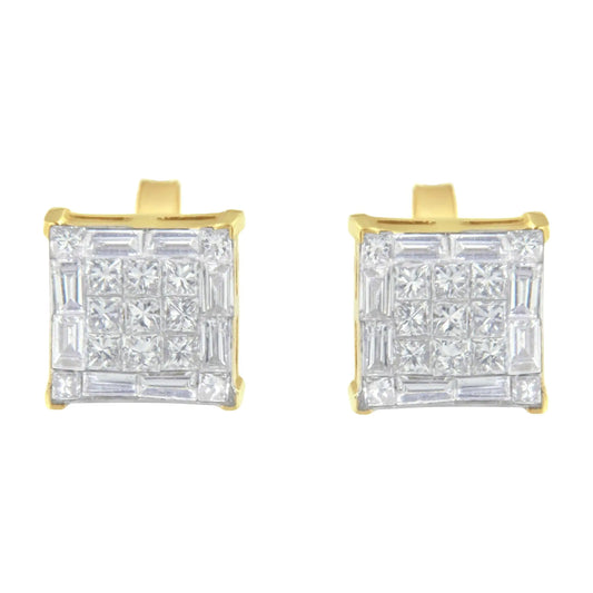 Aretes de diamantes en oro amarillo de 10 quilates (1 ct, color IJ, claridad SI2-I1)