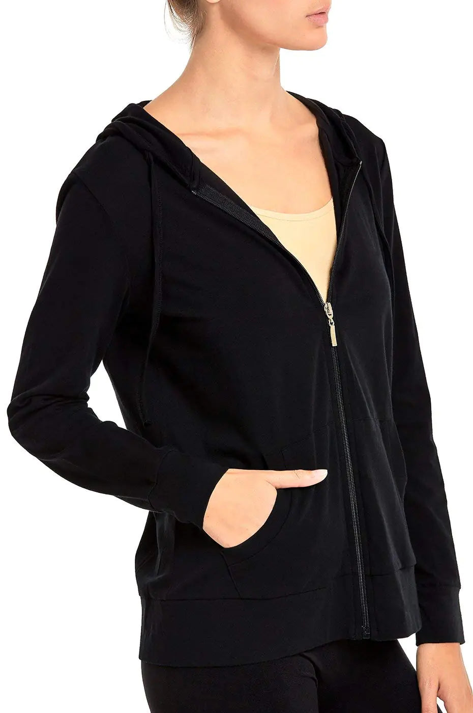 Sofra Women's Thin Cotton Zip Up Hoodie Jacket Large Black