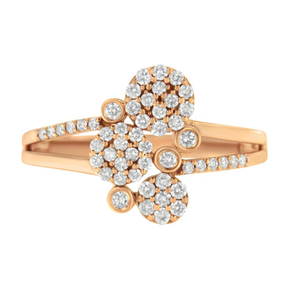 14K Rose Gold Plated .925 Sterling Silver 1/2 Cttw Diamond Scatter Composite Bypass Ring (I-J Color, I1-I2 Clarity)