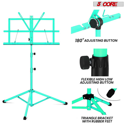 5Core Music Stand For Sheet Music Portable Tripod Adjustable Folding Note Holder GREEN