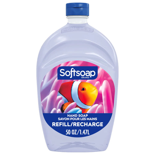 Repuesto de jabón líquido de manos transparente Softsoap, aroma refrescante y limpio, serie Aquarium - 1,5 litros (paquete de 1)