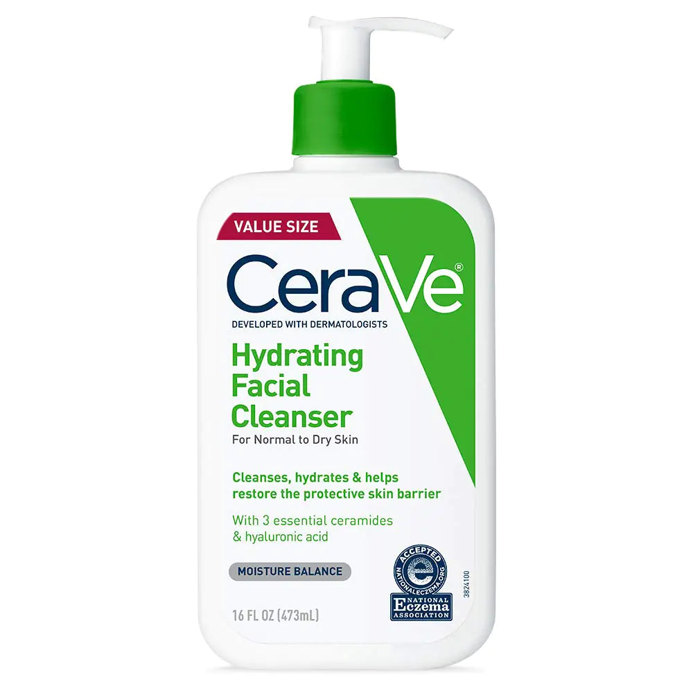 CeraVe Hydrating Facial Cleanser | Moisturizing Face Wash For Dry Skin | Hyaluronic Acid + Ceramides + Glycerin | Hydrating Cleanser For Normal To Dry Skin | National Eczema Association Certified