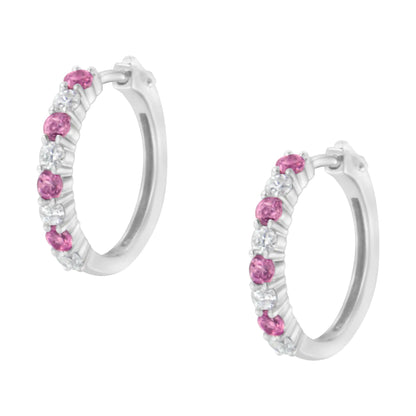 10K White Gold 2.5MM Sapphire Gemstone and 1/2 Cttw Diamond Hoop Earrings (H-I Color, I1-I2 Clarity)