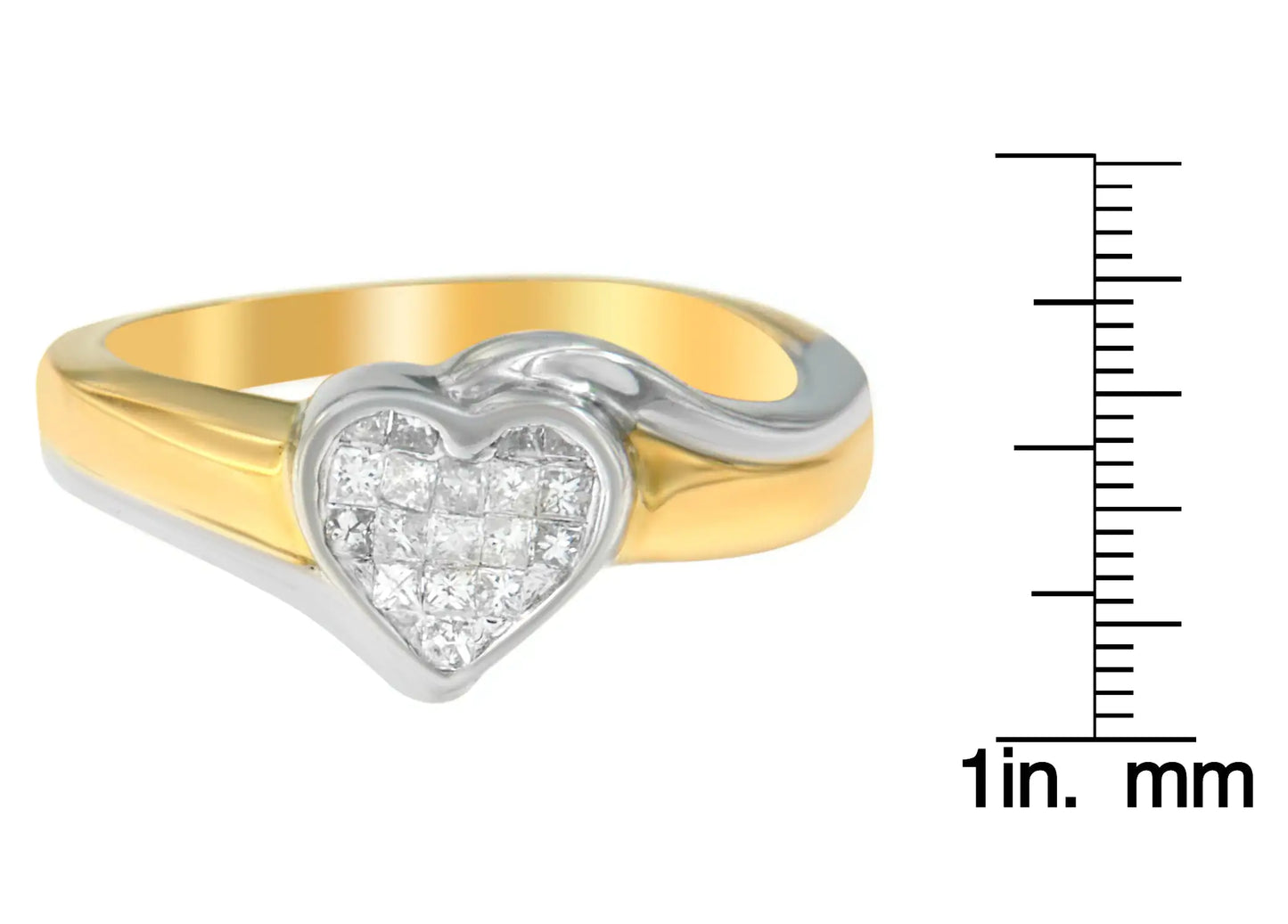 14K kahetooniline kuldne printsessilõikega teemantsõrmus Heart Promise (1/4 Cttw, HI Color, I1-I2 Clarity)