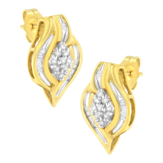 Aretes de oro amarillo de 10 quilates con diamantes de talla redonda de 1/3 ct y forma de espiral (claridad JK, color I2-I3)