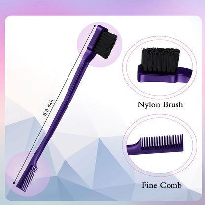 Geiserailie 3 Pcs Slick Back Hair Brush Set Bristle Hair Brush Edge Control Brush Teasing Comb for Women Black Hair(Purple) Purple