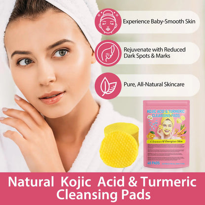 Turmeric Kojic Acid Cleansing Pads, Kojic Acid And Turmeric Cleansing Pads Helps Balance Skin Oil And Water, Remove Excess Keratin From The Body'S Skin, 40PCS 40 Count (Pack of 1)