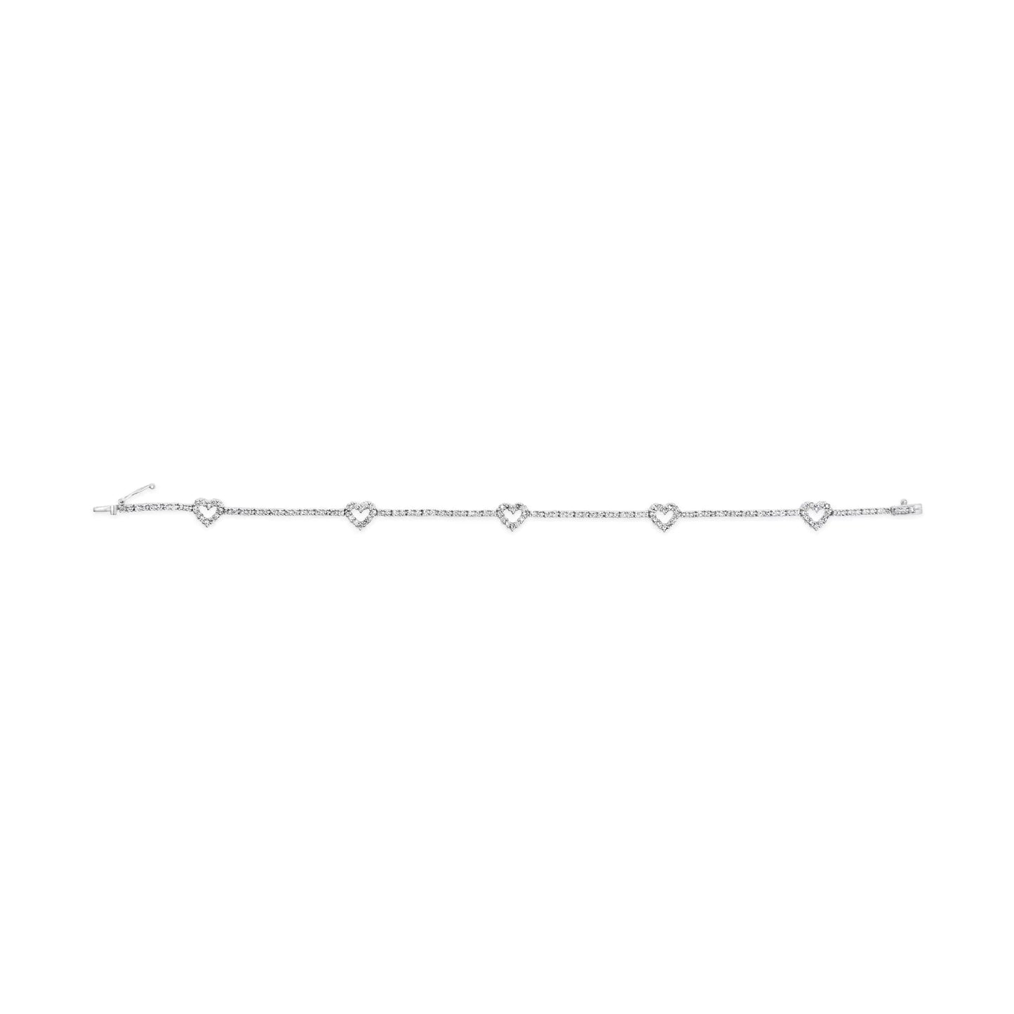 14K valge kullaga 1 1/2 Cttw Diamond Heart Station Strand käevõru (HI Color, I1-I2 Clarity) – 7,5 tolli