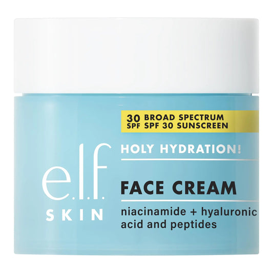 Crema facial elf Holy Hydration!, protector solar FPS 30 de amplio espectro, hidrata y suaviza la piel, de rápida absorción y ultrahidratante, 50 ml (paquete de 1)