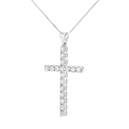 .925 Sterling Silver 2 cttw Classic Prong Set Round-Cut Diamond Cross 18" Pendant Necklace (I-J Color, I2-I3 Clarity)