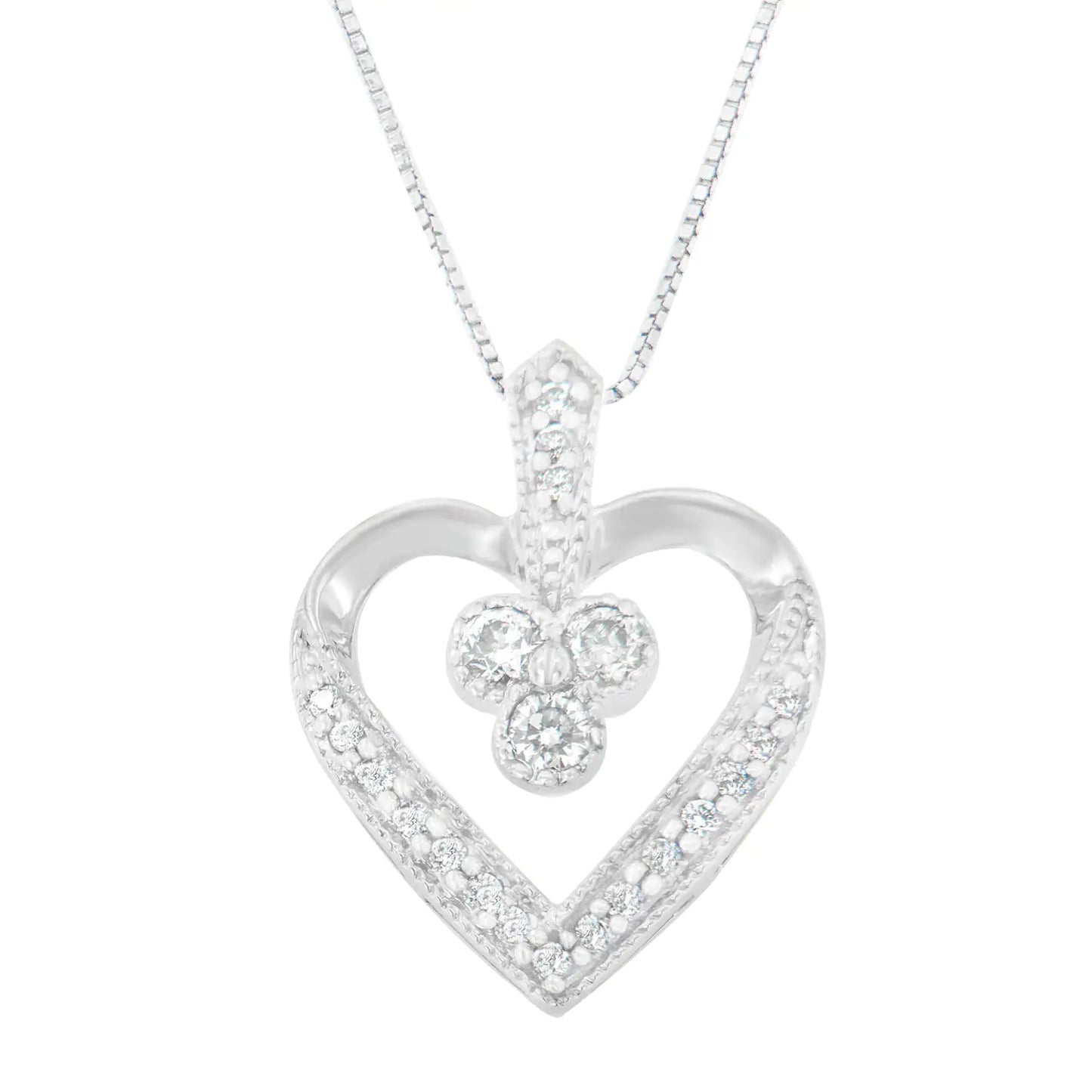 14K hvitt gull Princess Cut Diamond Forever Love Heart Pendant Halskjede (0,30 cttw, HI Color, SI2-I1 Clarity)