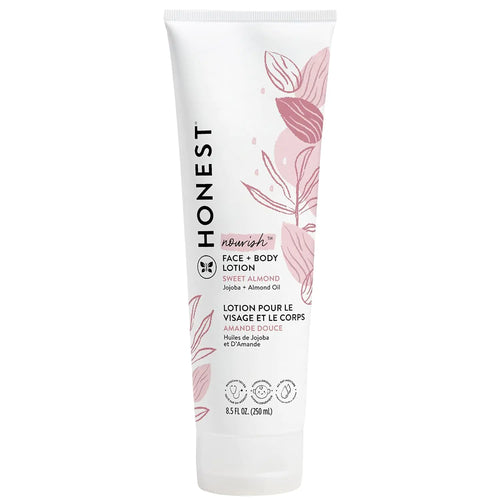 Loción hidratante facial y corporal The Honest Company | Absorción rápida, ingredientes naturales, hipoalergénica | Nutritiva con almendras dulces, 250 ml (paquete de 1)