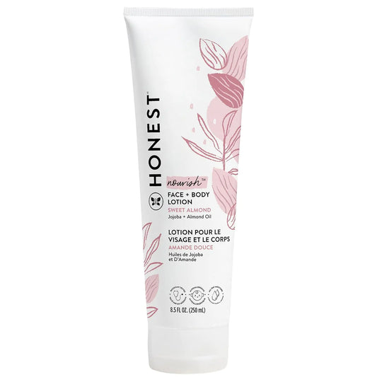 The Honest Company Hydrating Face + Body Lotion | Rask absorberende, naturlig avledet, hypoallergen | Sweet Almond Nourish, 8,5 fl oz 8,5 Fl Oz (pakke med 1)