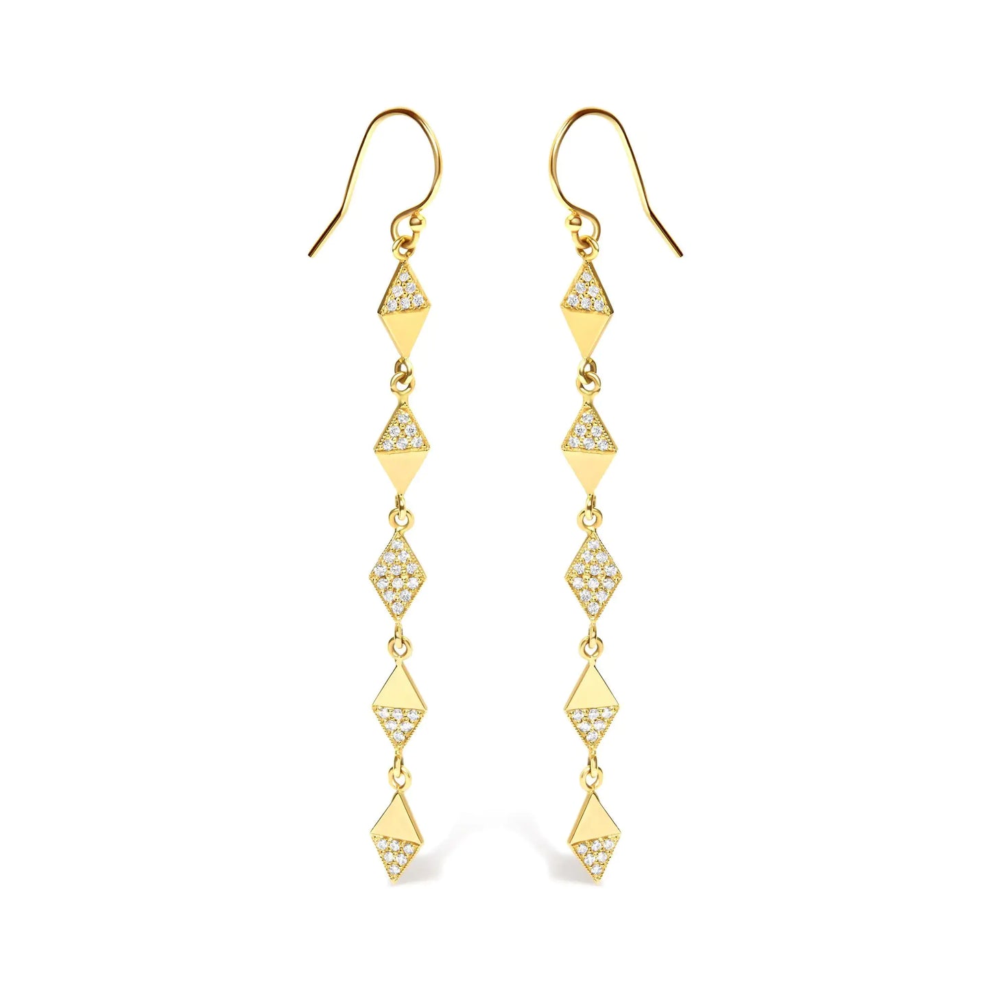 Aretes colgantes con forma de cometa de oro amarillo de 14 quilates con diamantes de 1/3 quilates (color HI, claridad SI2-I1)