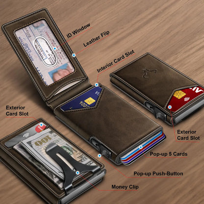 BULLIANT Menn Lommebok,Money Clip Lommebok Slank For Gift Menn 9Cards-Metal Kredittkortveske i Magnetic Leather Flip Alaska Leather1 Coffee4338