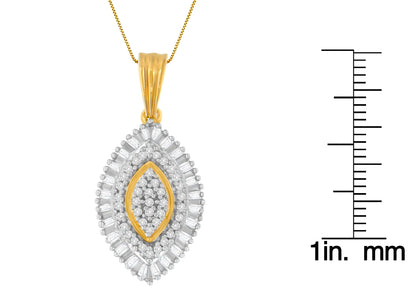 10K Yellow Gold Multi-Cut Diamond Golden Burst Halo Pendant Necklace (0.5 cttw, I-J Color, I2-I3 Clarity)