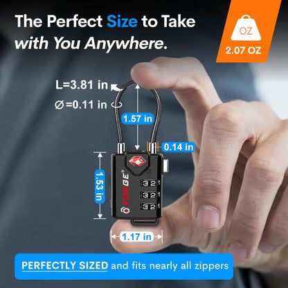 TSA Approved Cable Luggage Locks, Re-settable Combination with Alloy Body Black Single Pack