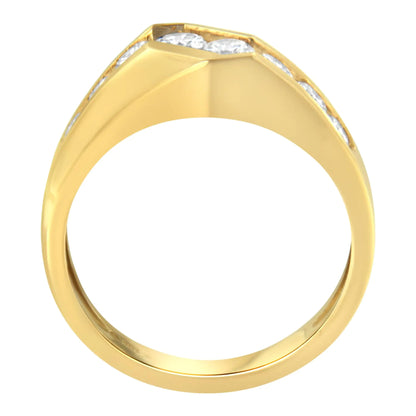 Anillo de oro amarillo de 14 quilates con diamantes de talla redonda para hombre (1 ct, color HI, claridad SI2-I1)