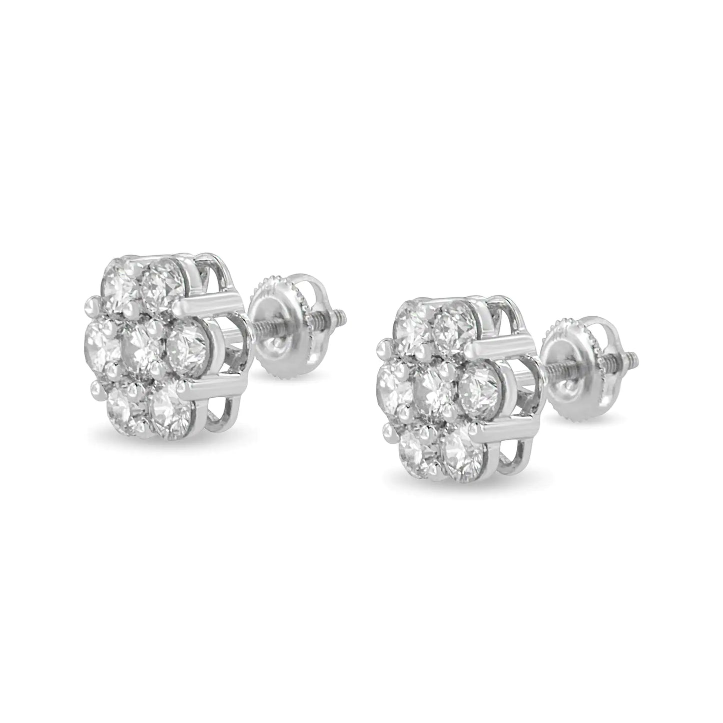 Aretes de oro blanco de 14 quilates con diamantes de talla redonda de 3 quilates engastados en garras y diseño floral (color IJ, claridad SI1-SI2)