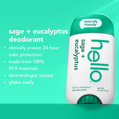 hei White Sage + Eucalyptus Deodorant With Shea Butter for Women + Men, Aluminium Fri, Natronfri, Parabener Fri, 24-timers luktbeskyttelse, 2,6 unse, 2-pakning salvie og eukalyptus 2,6 unse (pakke med 2)